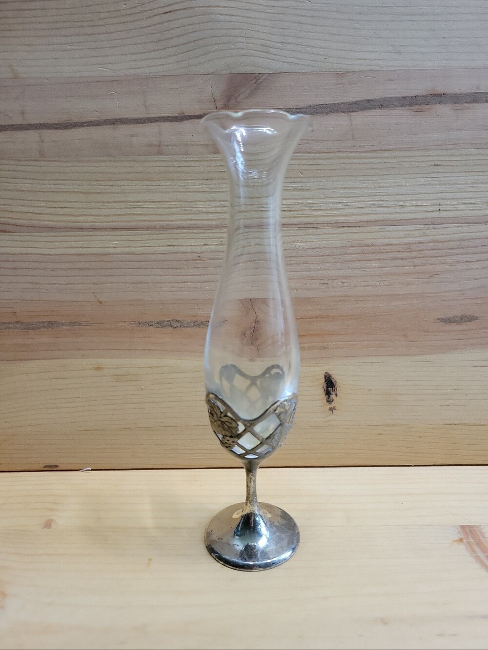Bud Vase Decorative glass & Silver Plated 7 " Made in Japan fluted Old Vintage